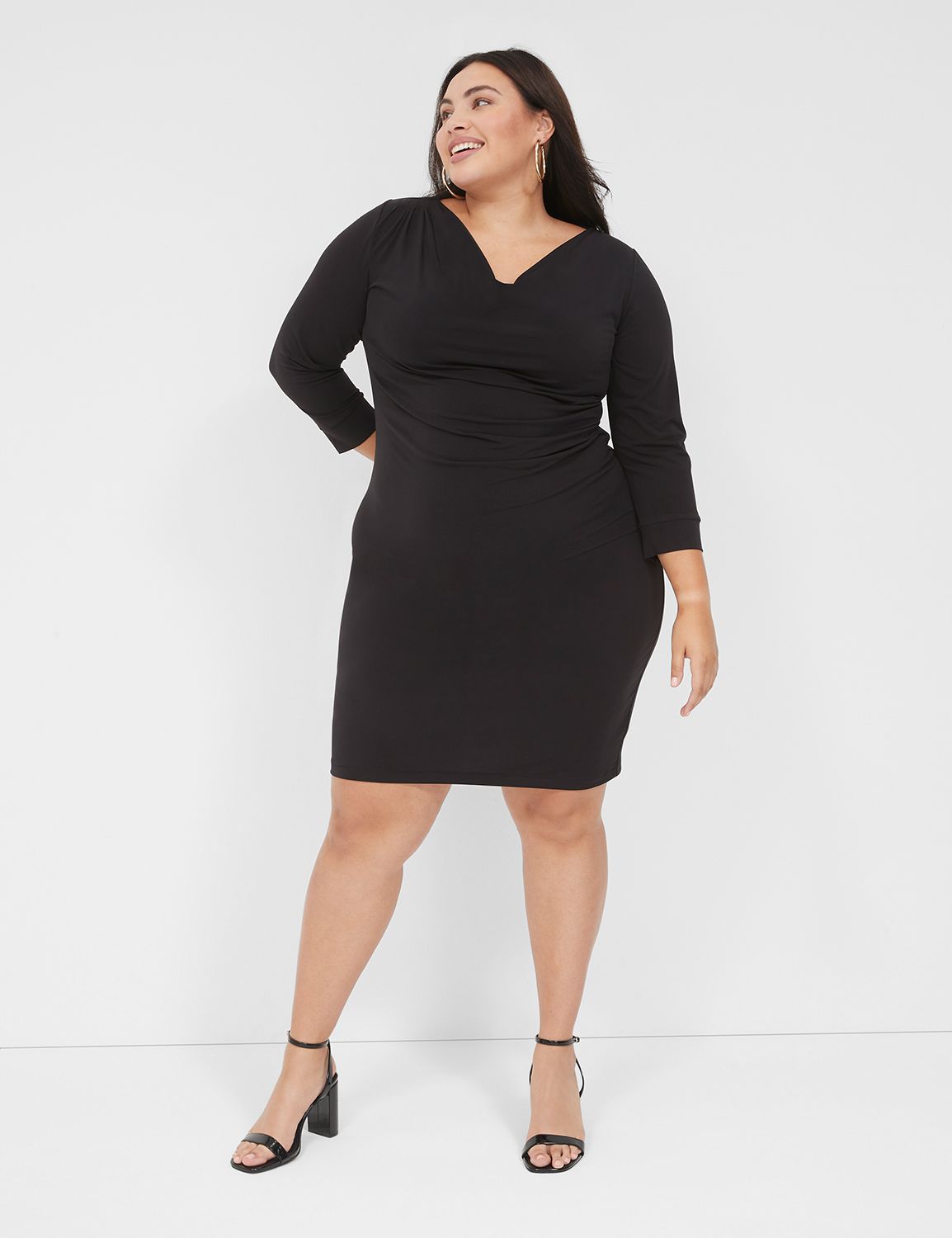 3/4 SLV COWL NECK KNIT DRESS 113949 | LaneBryant