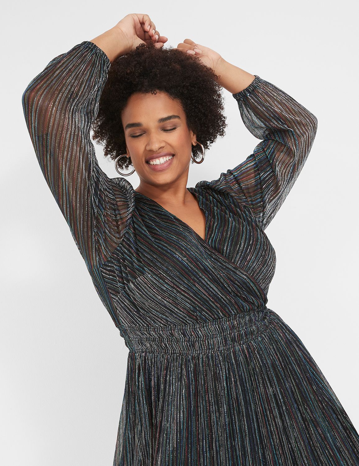 Lurex Blouson-Sleeve Crinkle Knit Dress | LaneBryant