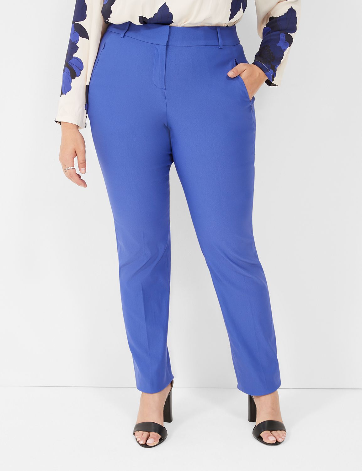 Royal blue trousers womens - Plus size-Straight leg 2 back pockets