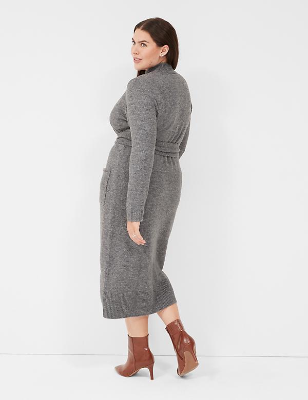 Mock-Neck Belted Midi Sweater Dress
