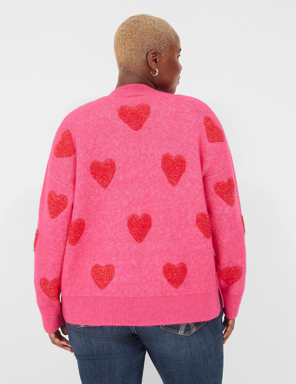 Open-Front Heart Jacquard Cardigan