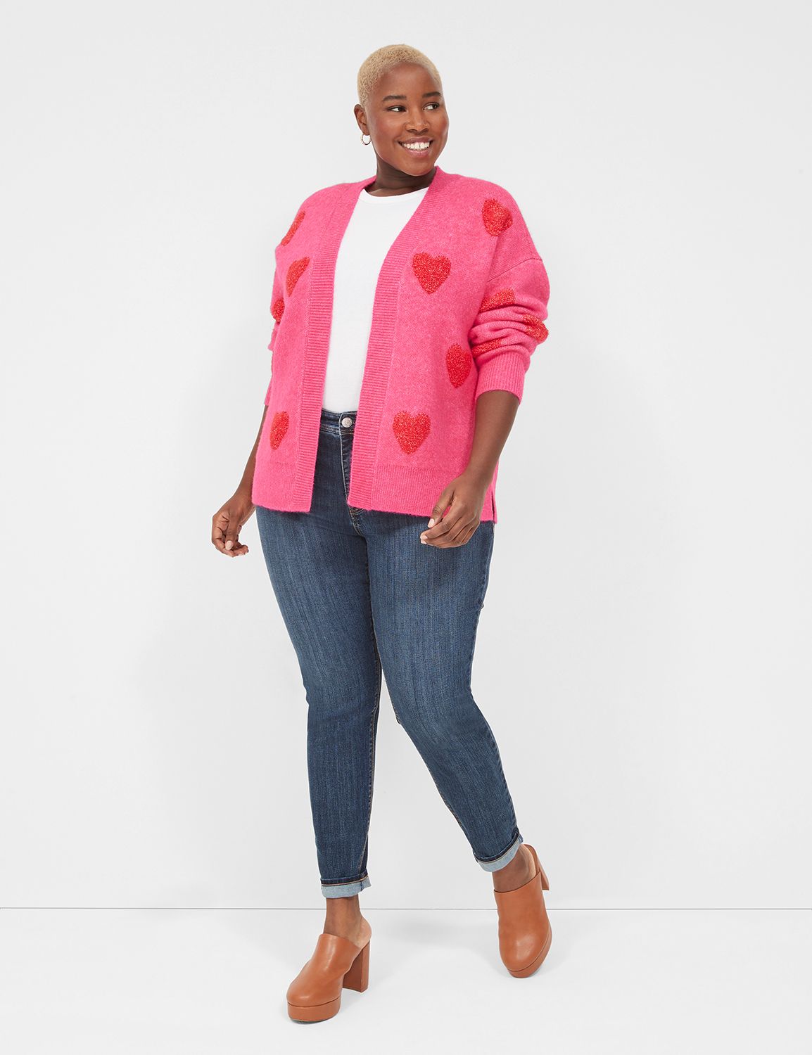 Pink Heart Printed Jacquard Pullover|236830101-Lavendula