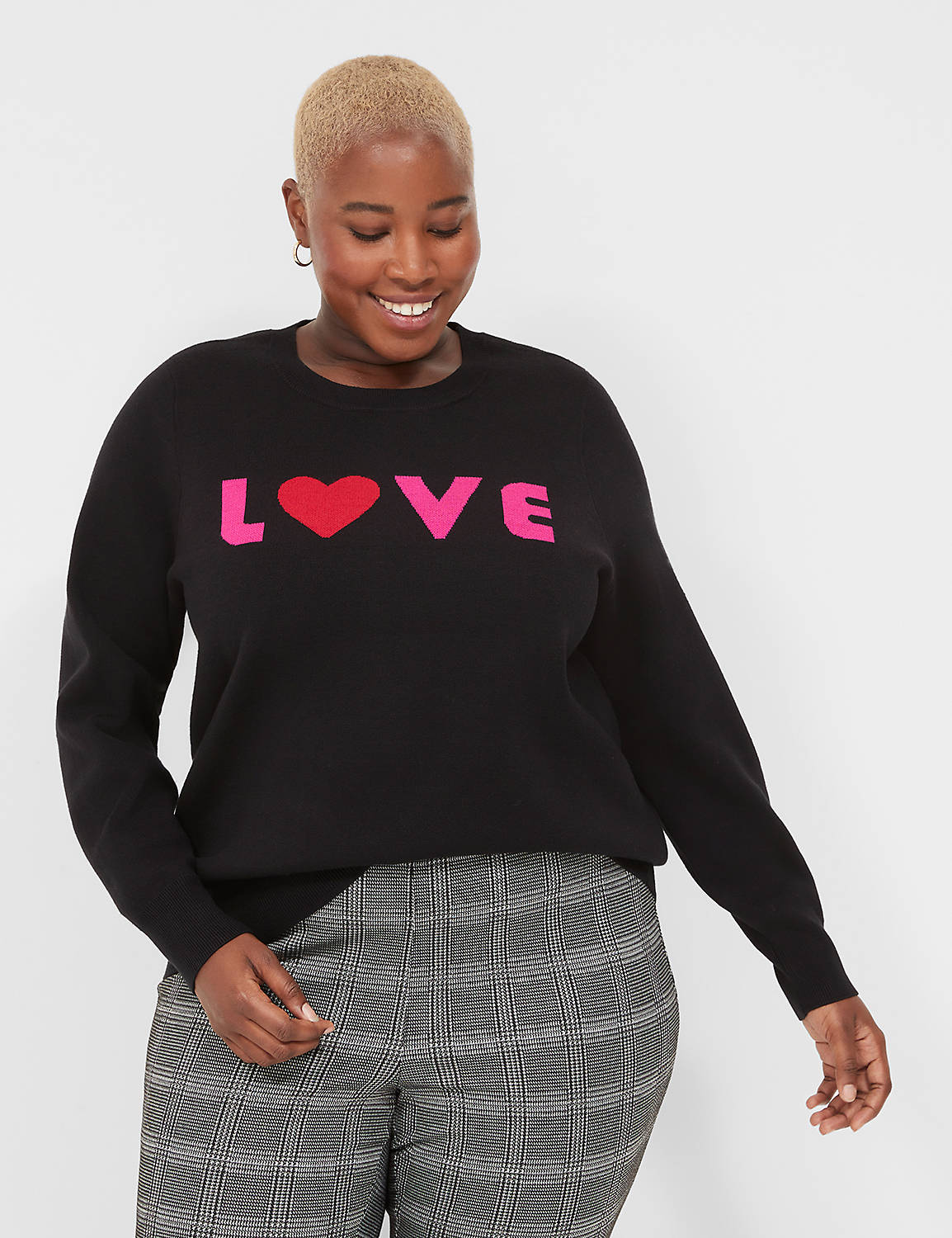 lane bryant crew-neck love graphic sweater 10/12 black