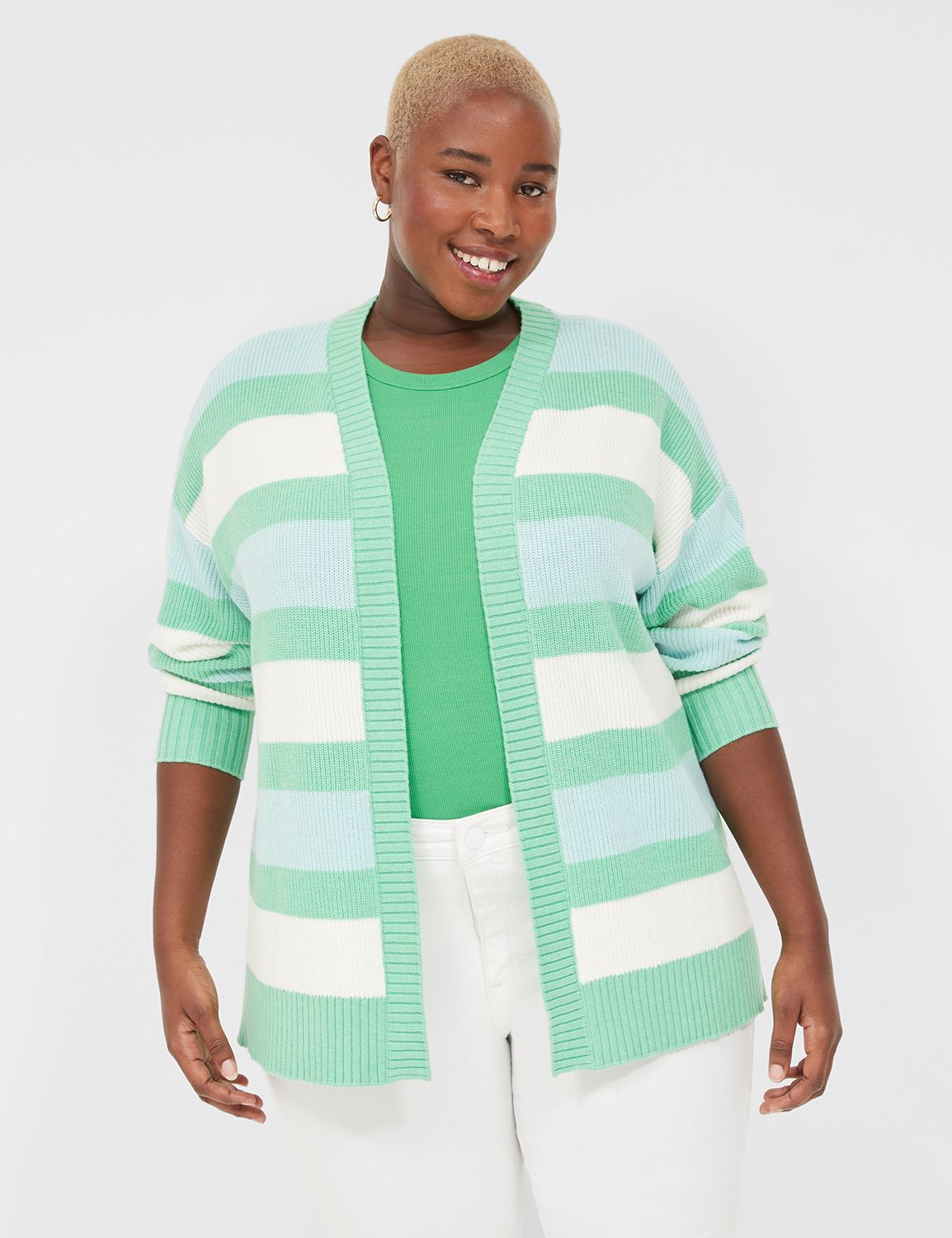 Green and 2025 white striped cardigan