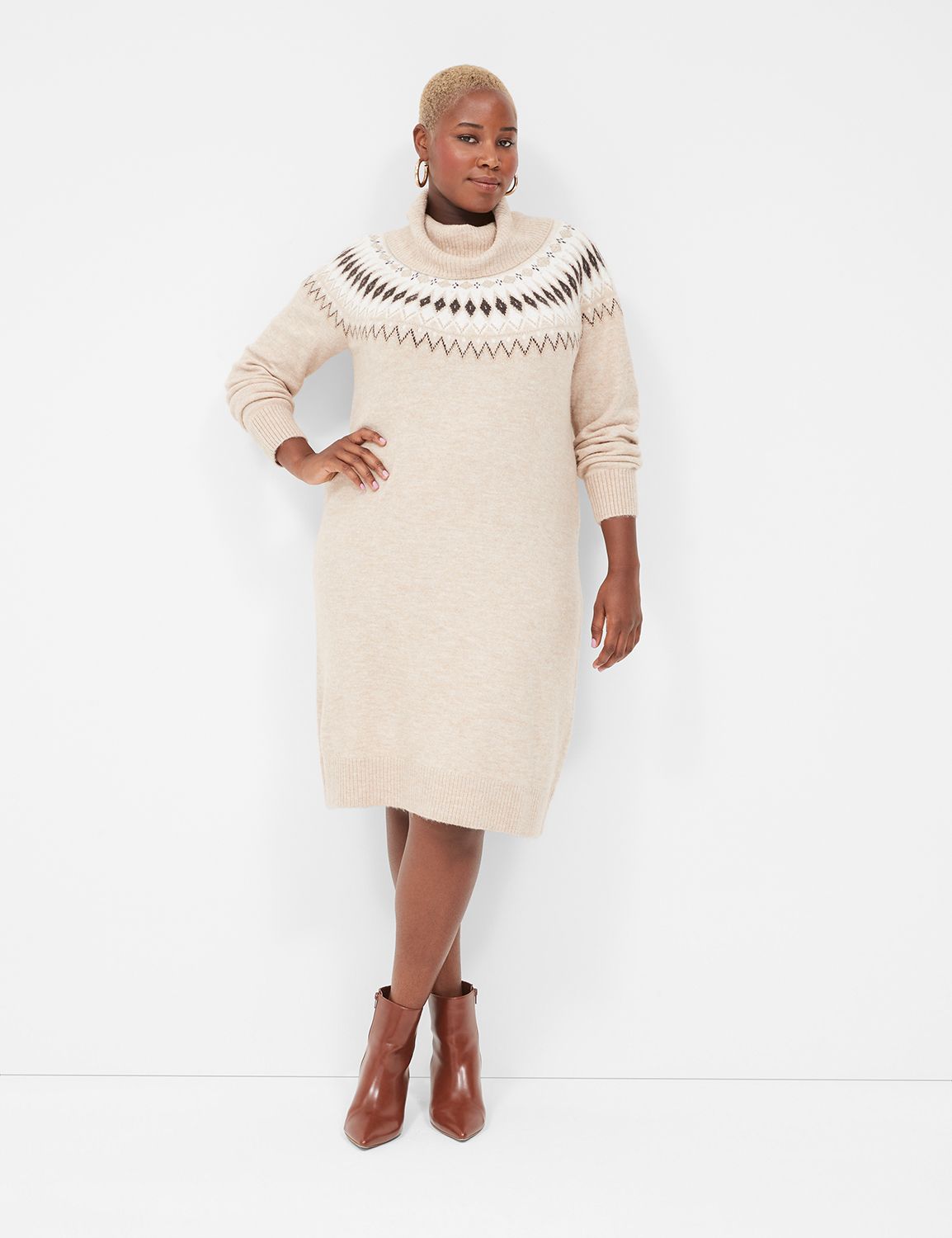 Cable Knit Lurex® Cowlneck Sweater Dress