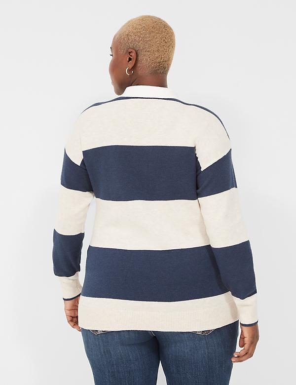 Long-Sleeve Stripe Polo Sweater