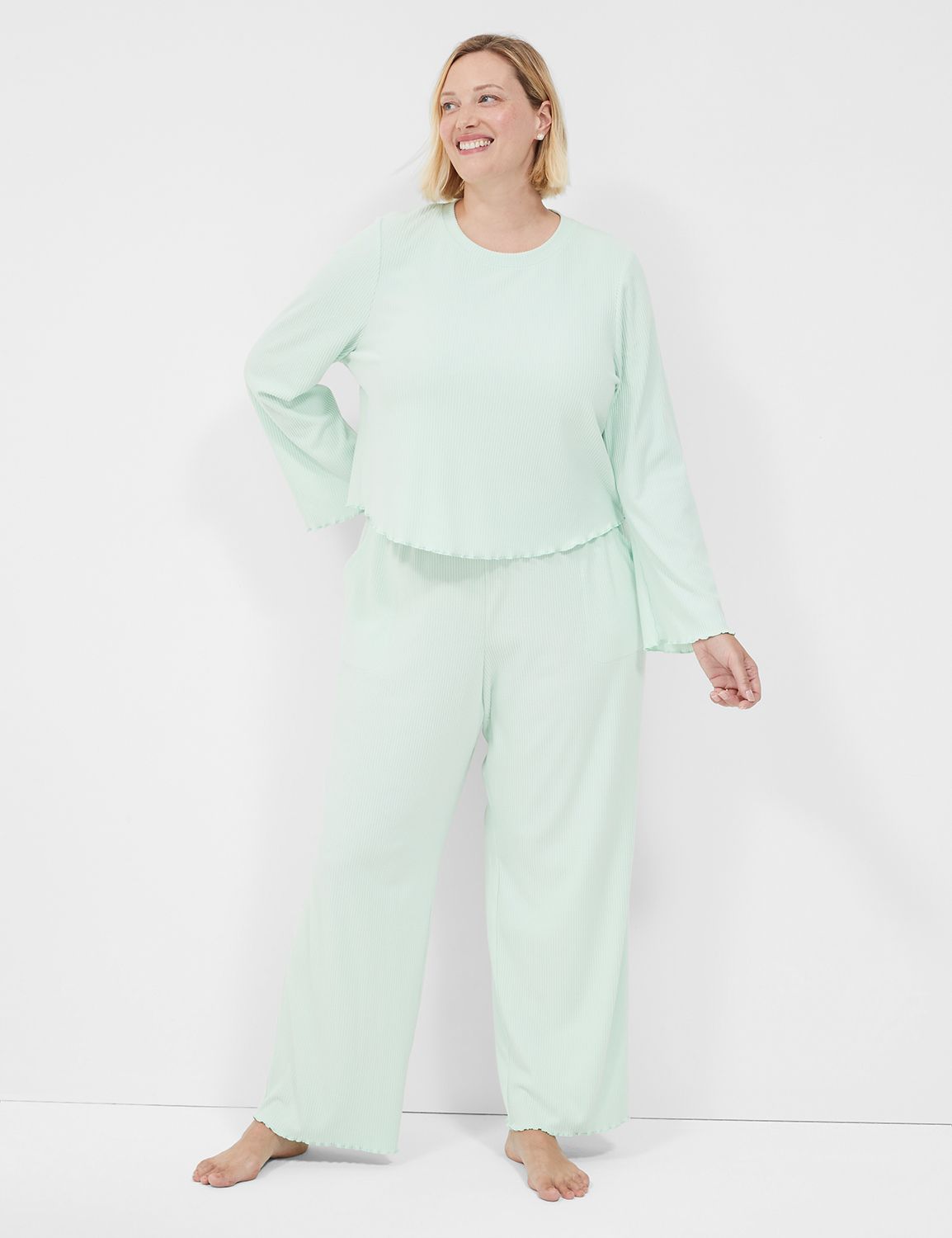 Brushed Rib Lettuce Hem Bell Sleeve Product Image 3