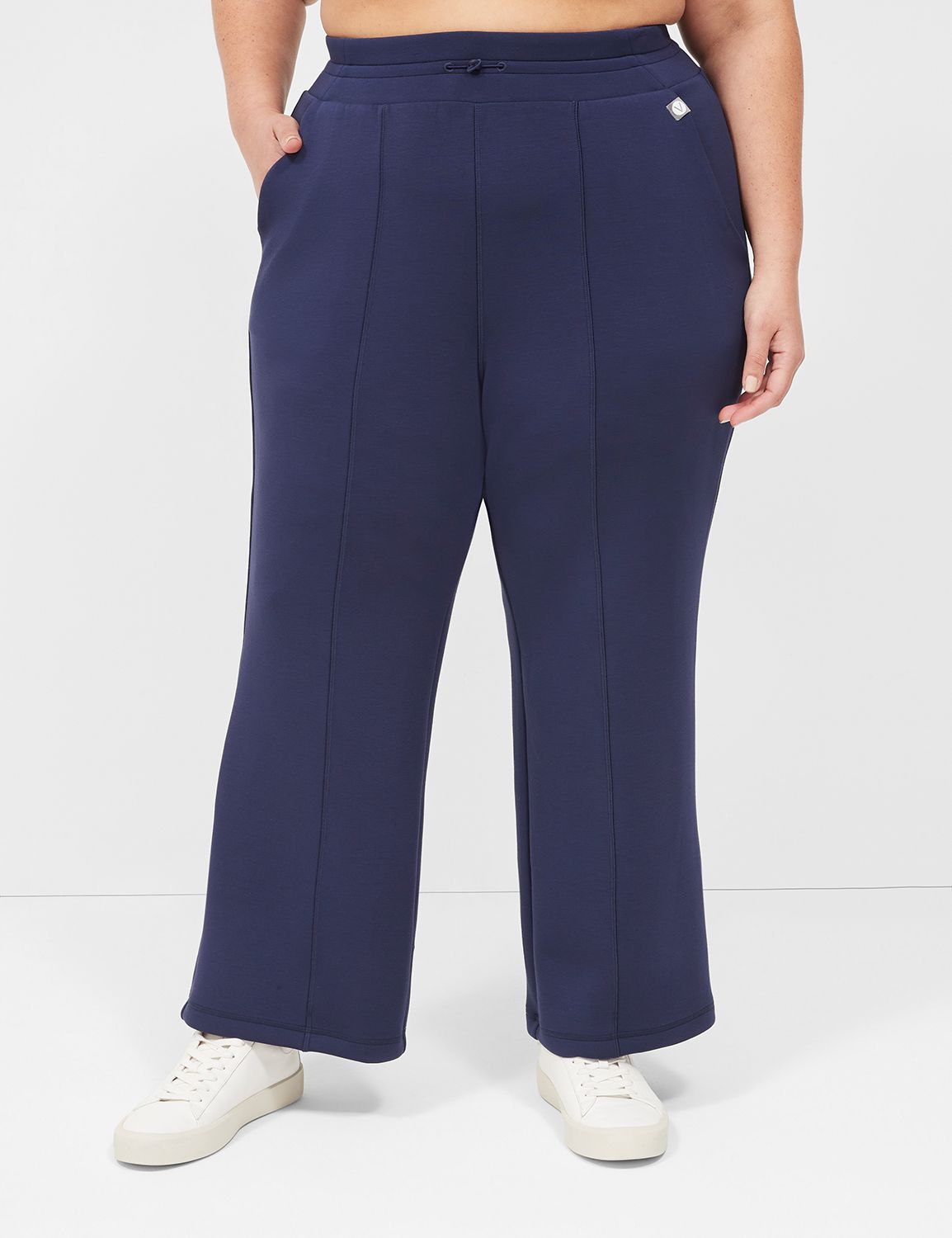 Plain Flare Leg Navy Blue Plus Size Sweatpants (Women's) 