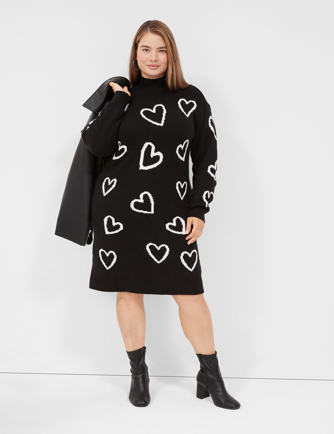 LONG SLEEVE MOCK NECK HEART SWEATER | LaneBryant