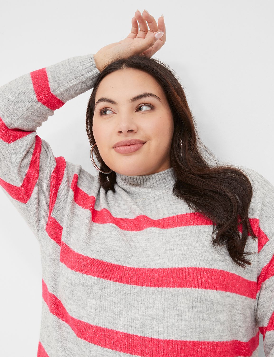 Mock-Neck Striped Sweater Dress