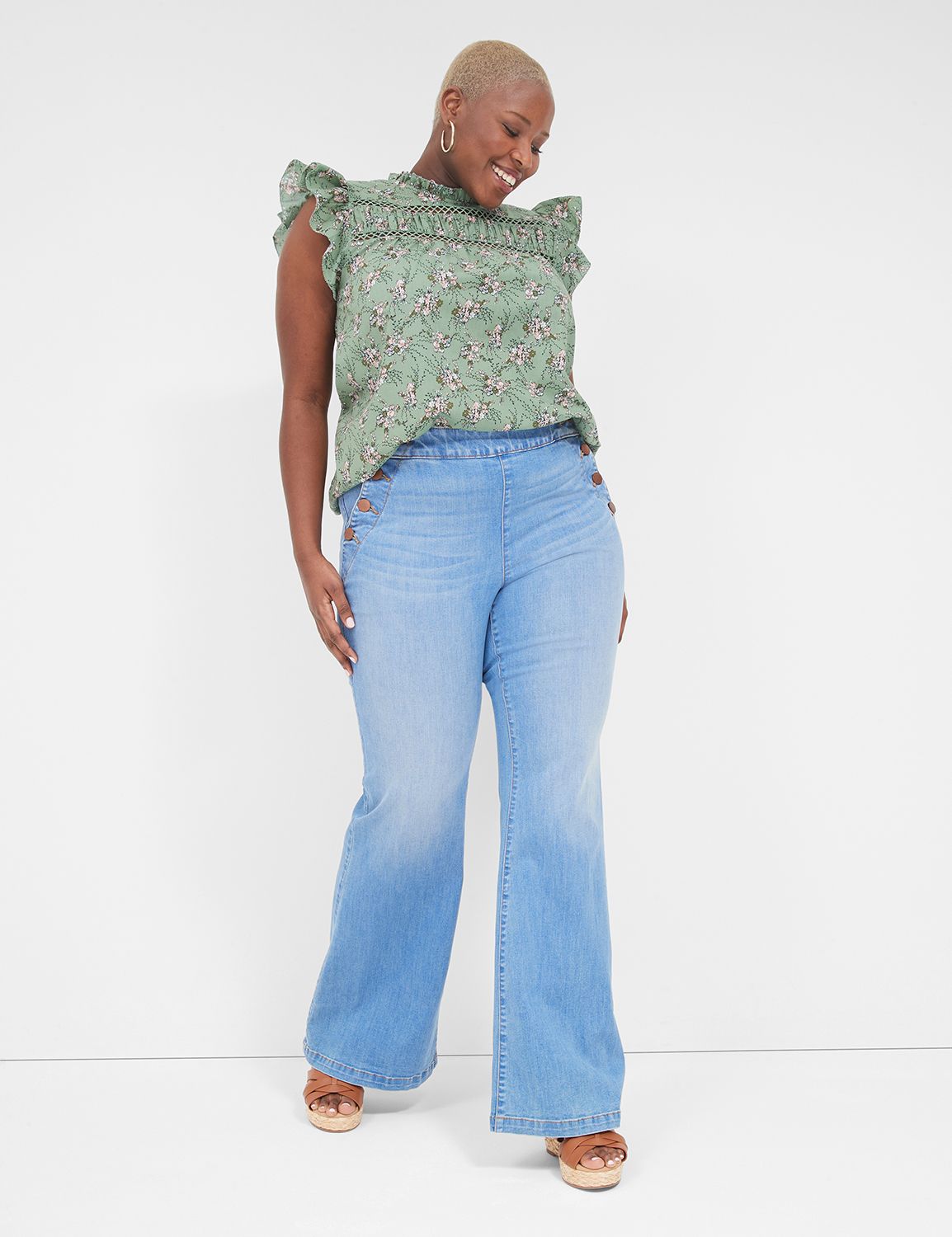 Pull-On Fit High-Rise Sailor Flare Jean | LaneBryant