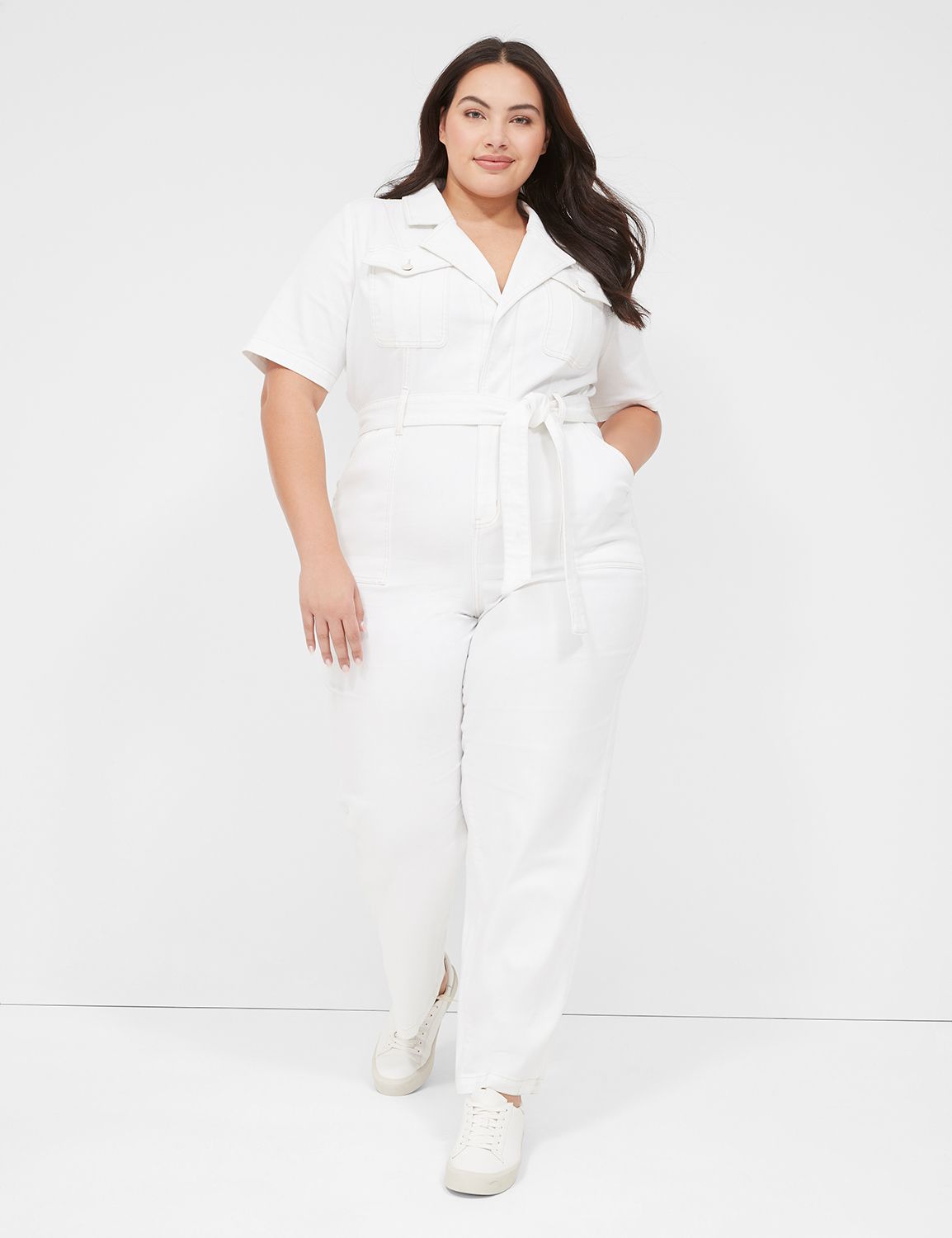 White jumpsuit hotsell short sleeve