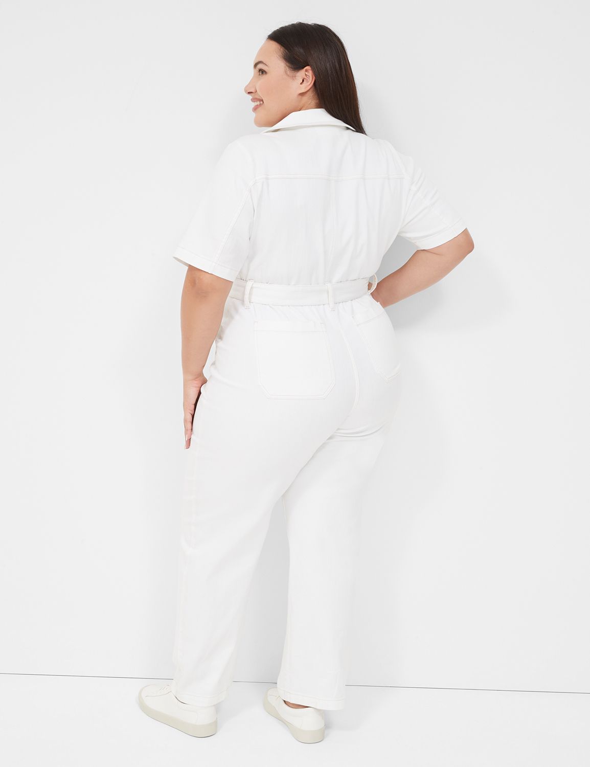 White denim cheap utility jumpsuit