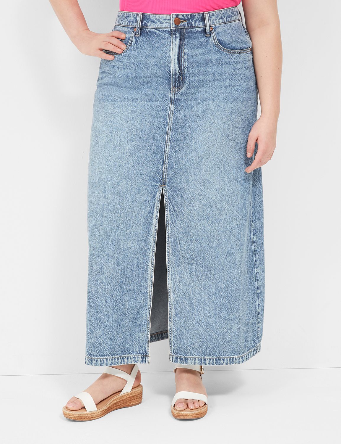 DENIM MIDI SKIRT WITH SLIT FRONT DETAIL – EBA.