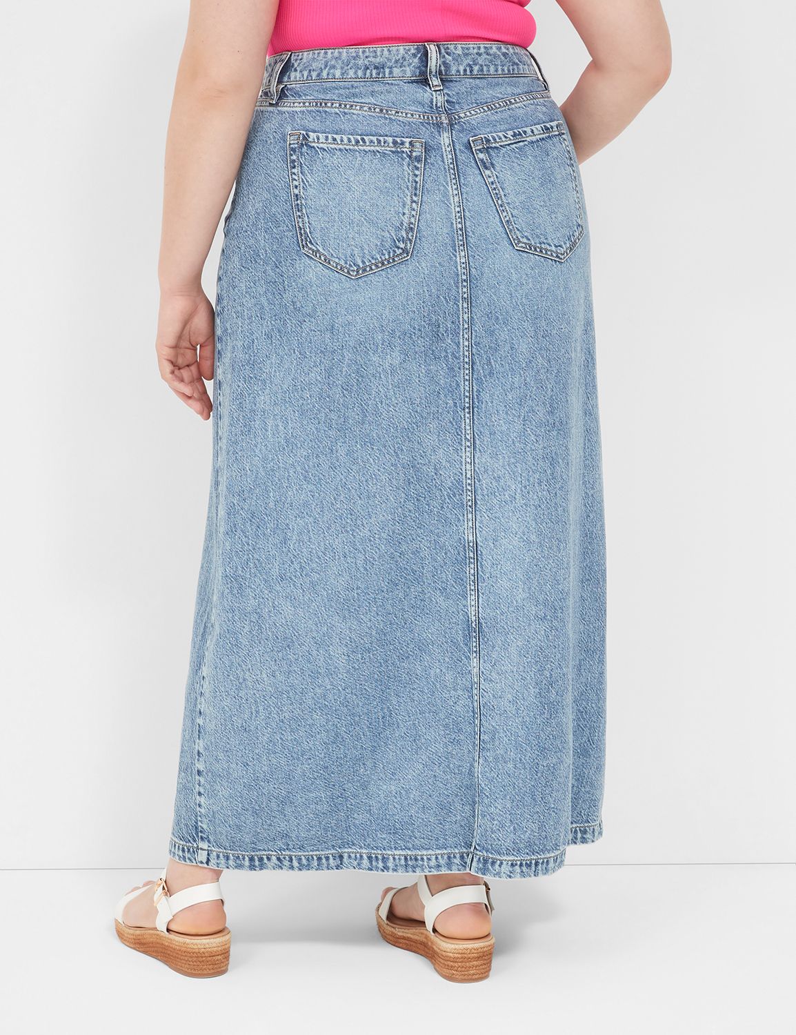 High-Rise Front-Slit Denim Maxi Skirt