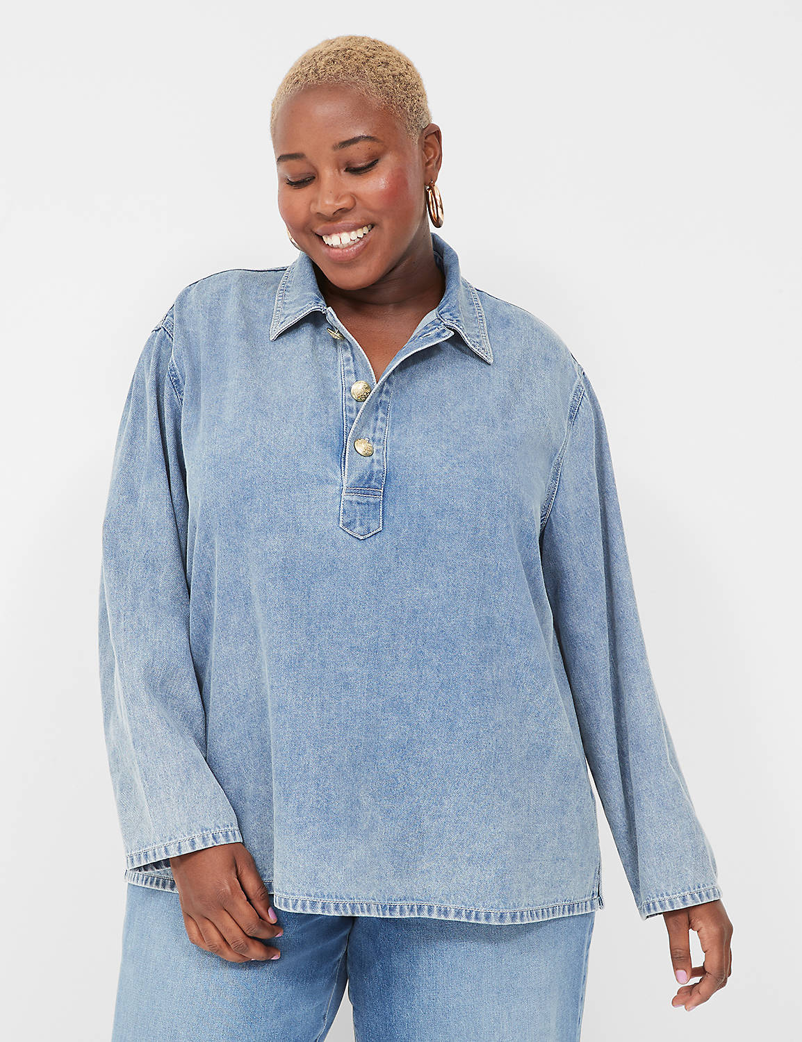 Relaxed LS Collared Denim Popover 1 Product Image 1