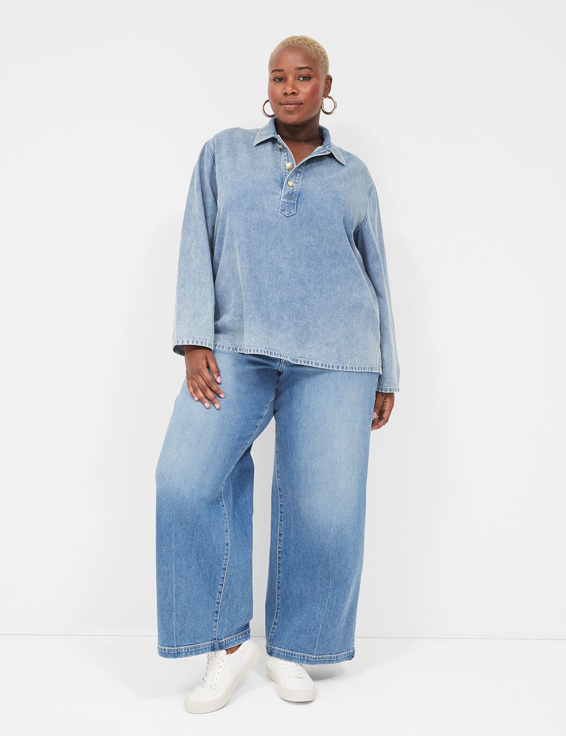 Relaxed Collared Denim Popover Shirt