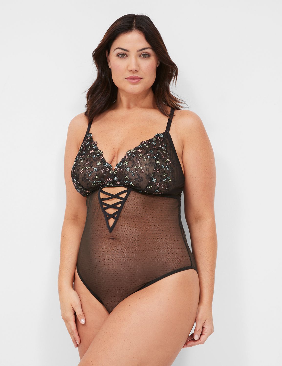 Embroidery Lace Up Bodysuit 1138853 Product Image 1