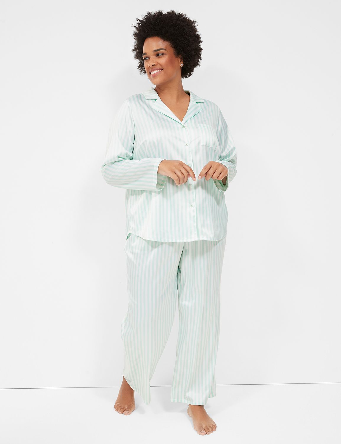 Stretch Satin Shirt & Pant PJ Set