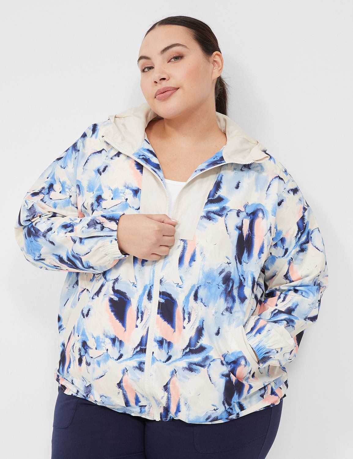 LIVI Full Zip Hooded Woven Jacket LaneBryant