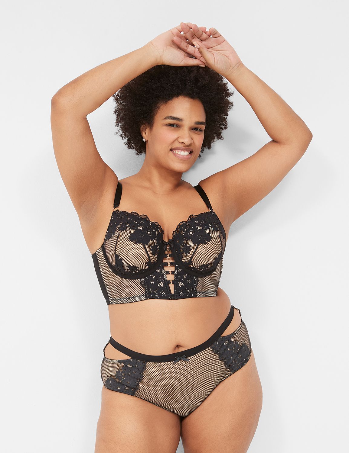 Print Black Plus Size Bra & Panty Sets (Women's) 