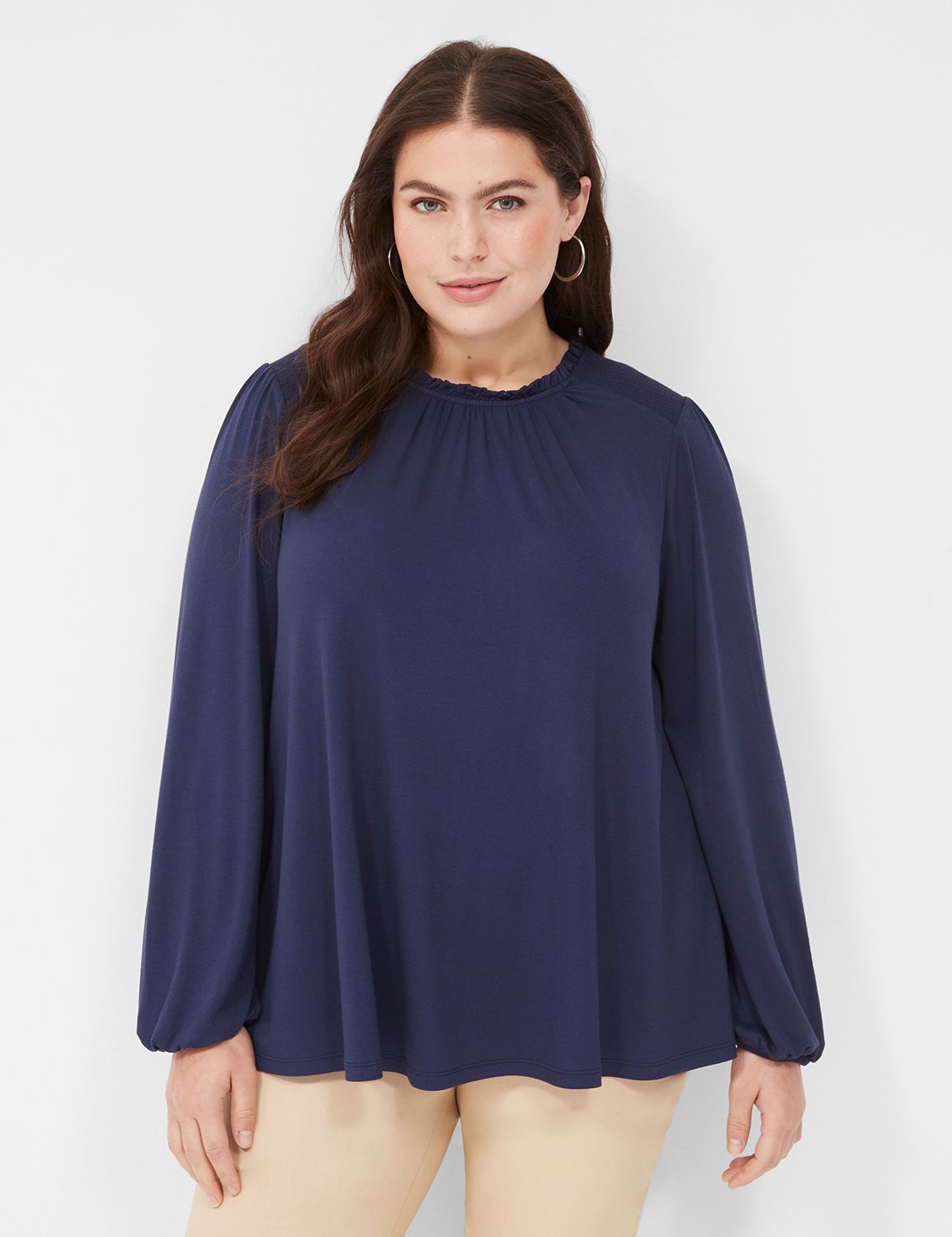 Swing Crew-Neck Smocked-Shoulder Top