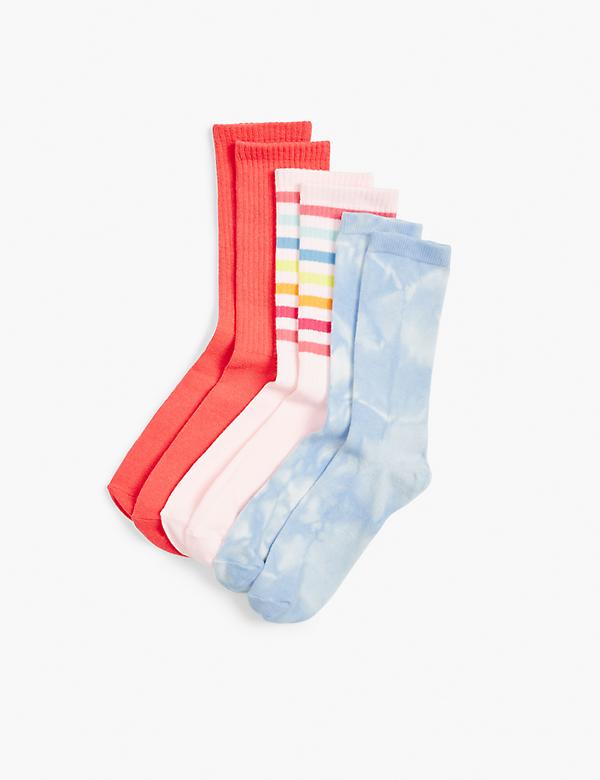 3-Pack Crew Socks - Stripe & Tie Dye