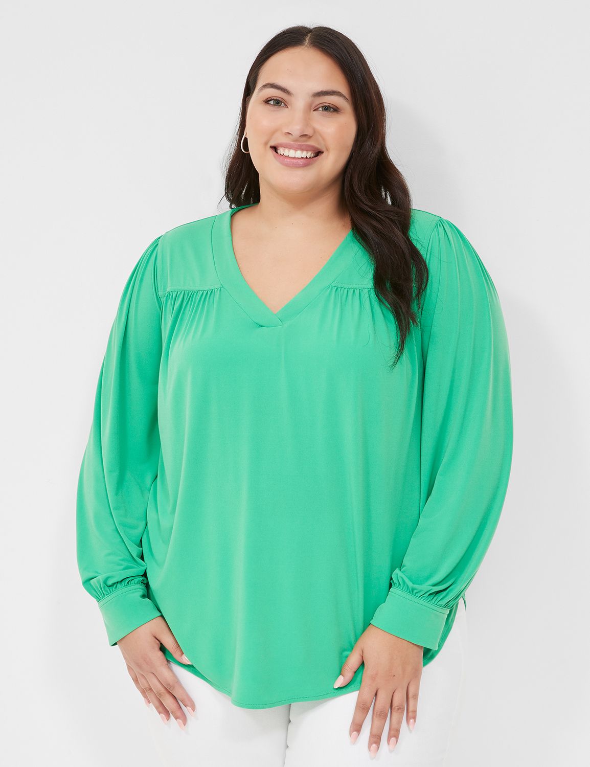 Long Sleeve Double V neck Blouse main image 1