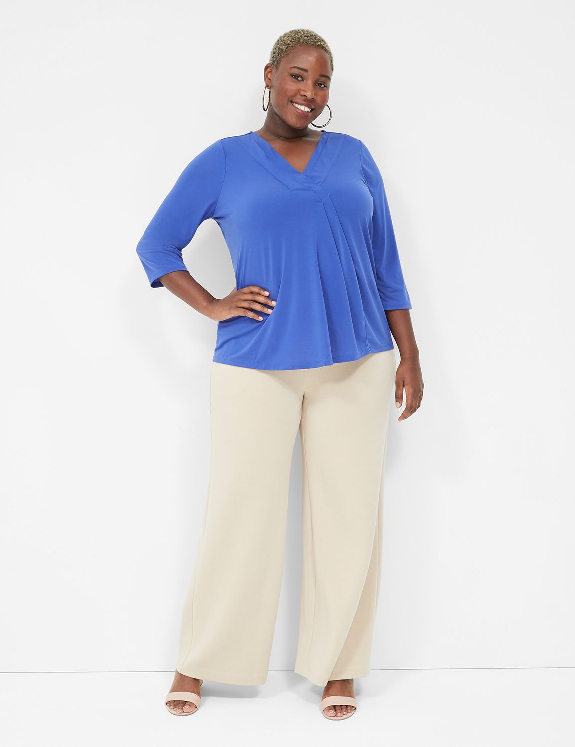 DEC Swing 3/4 Sleeve V Neck Pleat F Product Image 3