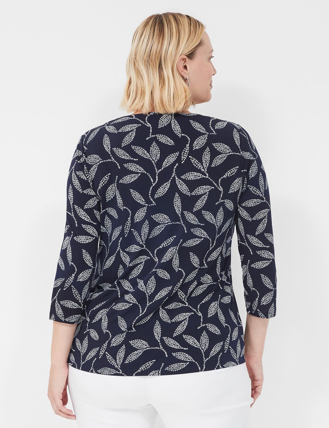 Swing 3/4 Sleeve V Neck Pleat Front Product Image 2