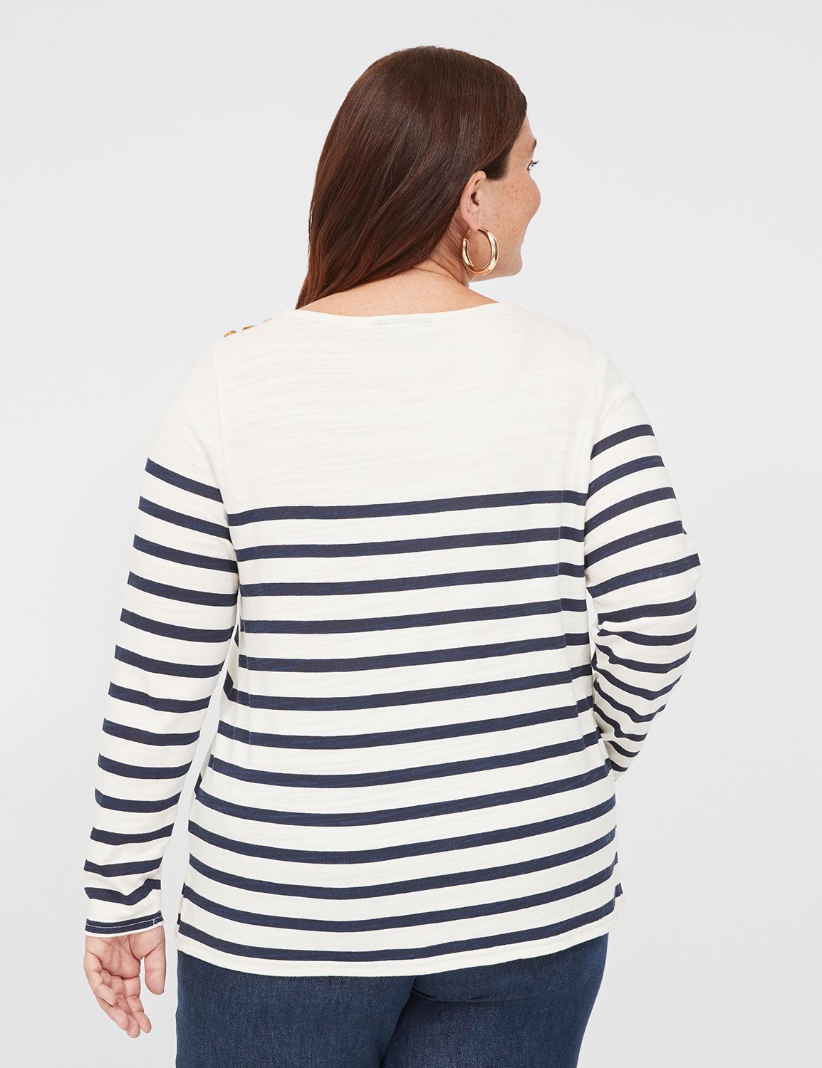 3/4 Sleeve Boatneck Top in Laundered & Navy Stripe