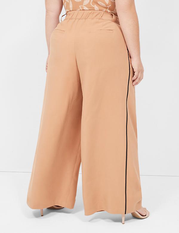 Pleated Wide Leg Pant With Side-Trim