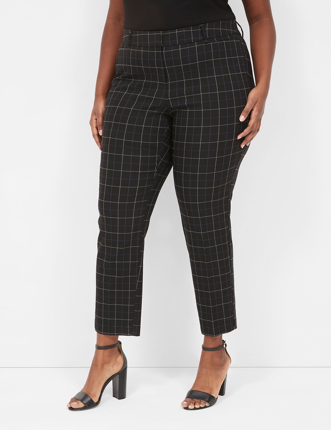 Women's High-Rise Slim Fit Ankle Pants - A New Day Gray Windowpane Check 10