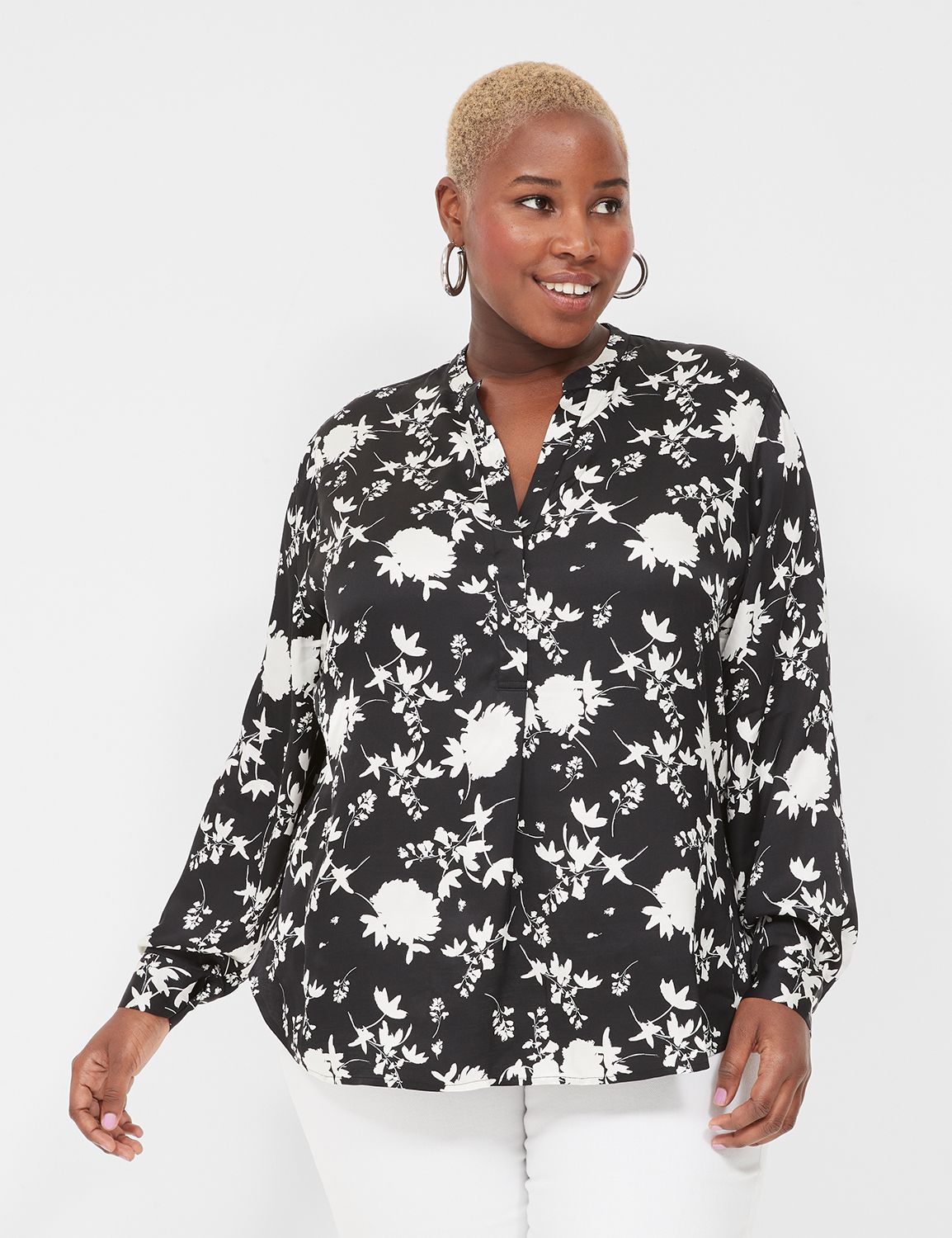 Relaxed Satin Split-Neck Popover Shirt