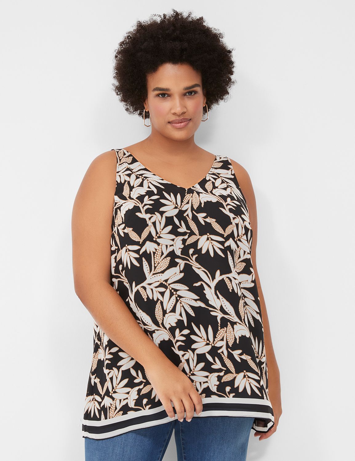 Plus Size V Neck Black Swing Tank