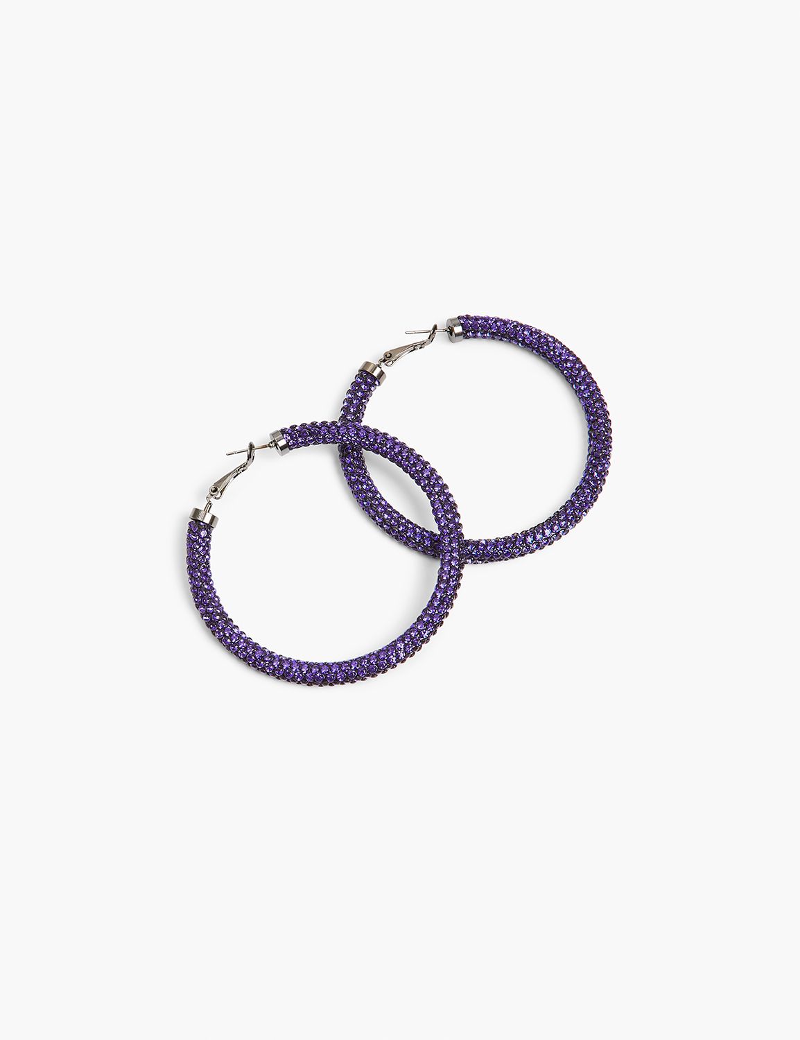 Glittering Large Purple Rhinestone Hoop Earrings