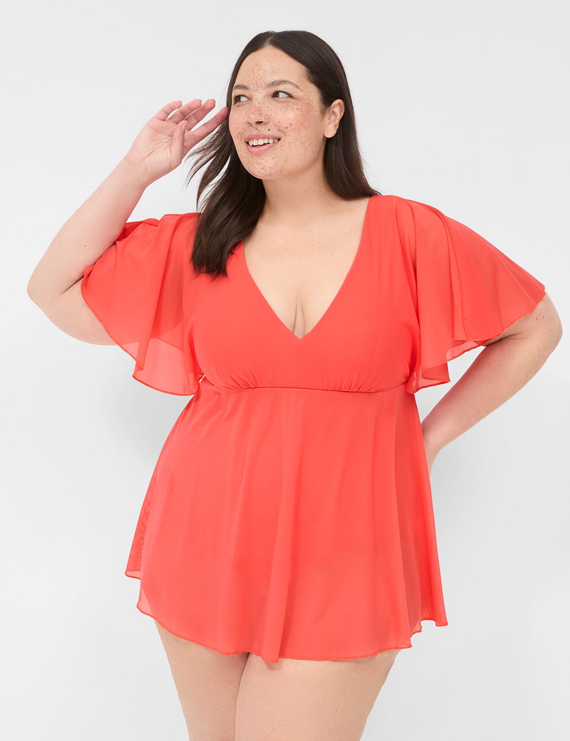 Mesh Flutter Sleeve NW Swim Dress 1 LaneBryant