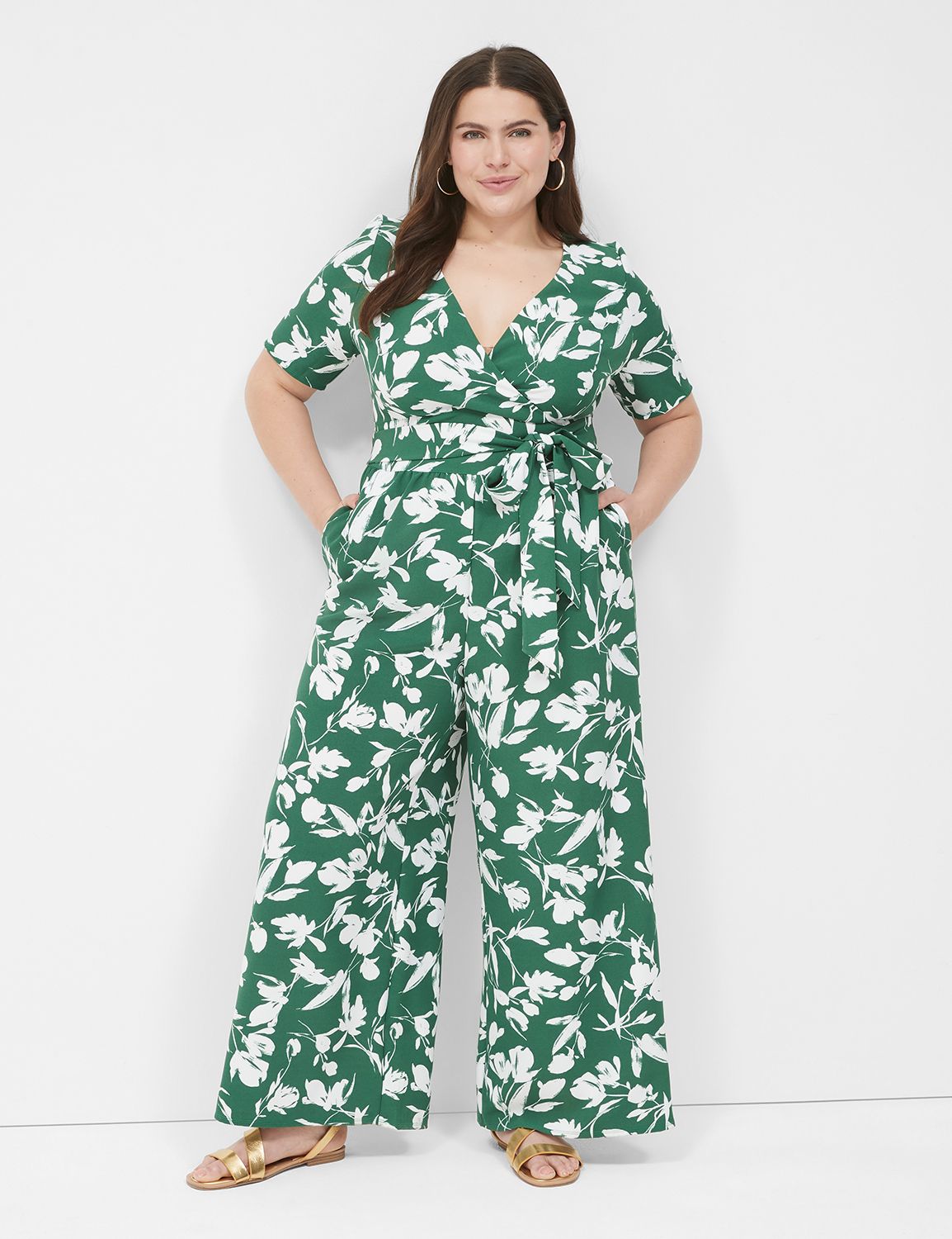 SS SURPLICE LENA FULL LEG JUMPSUIT LaneBryant