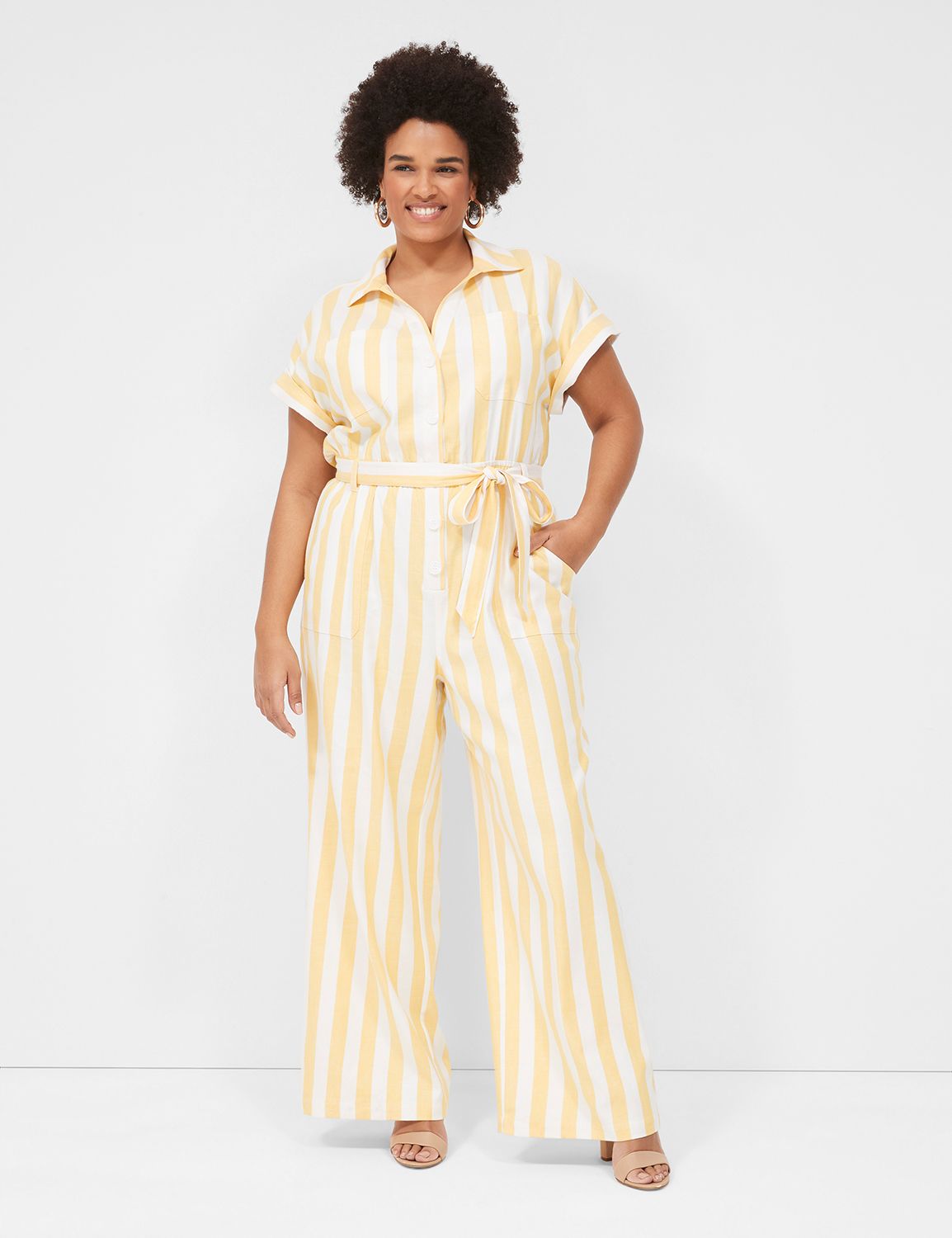 Cap-Sleeve Y-Neck Utility Jumpsuit