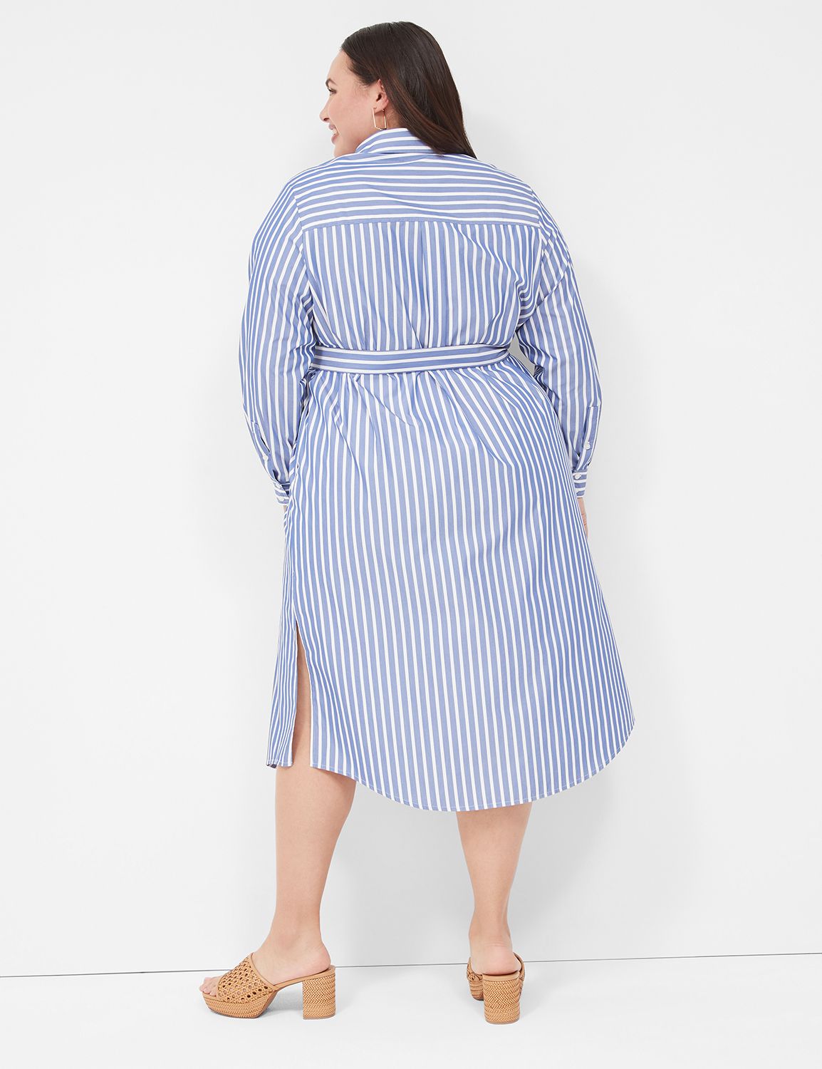 Long-Sleeve Belted Midi Shirt Dress