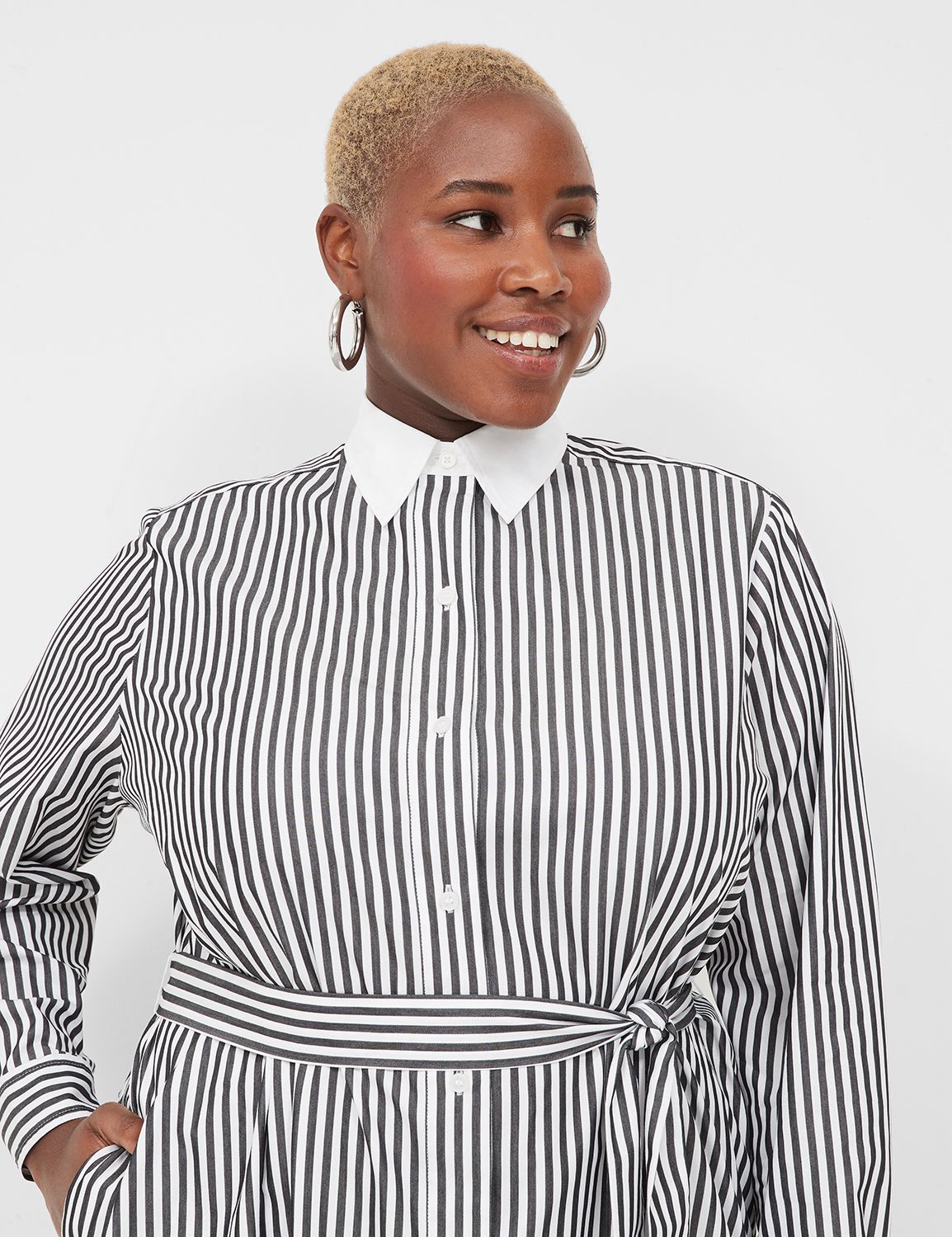 Long Sleeve Belted Shirt Dress Midi | LaneBryant