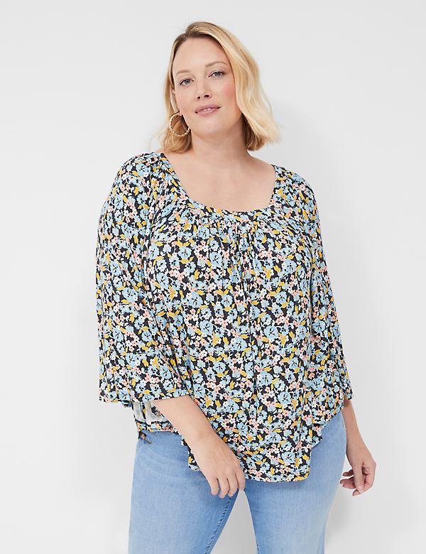 Relaxed Square-Neck Trimmed Circle Drama Top