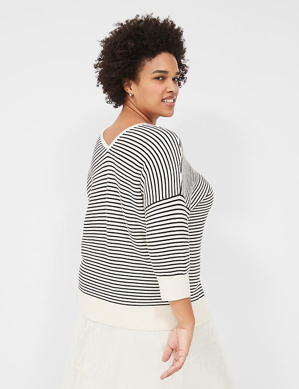 3/4-Sleeve V-Neck Striped Sweater
