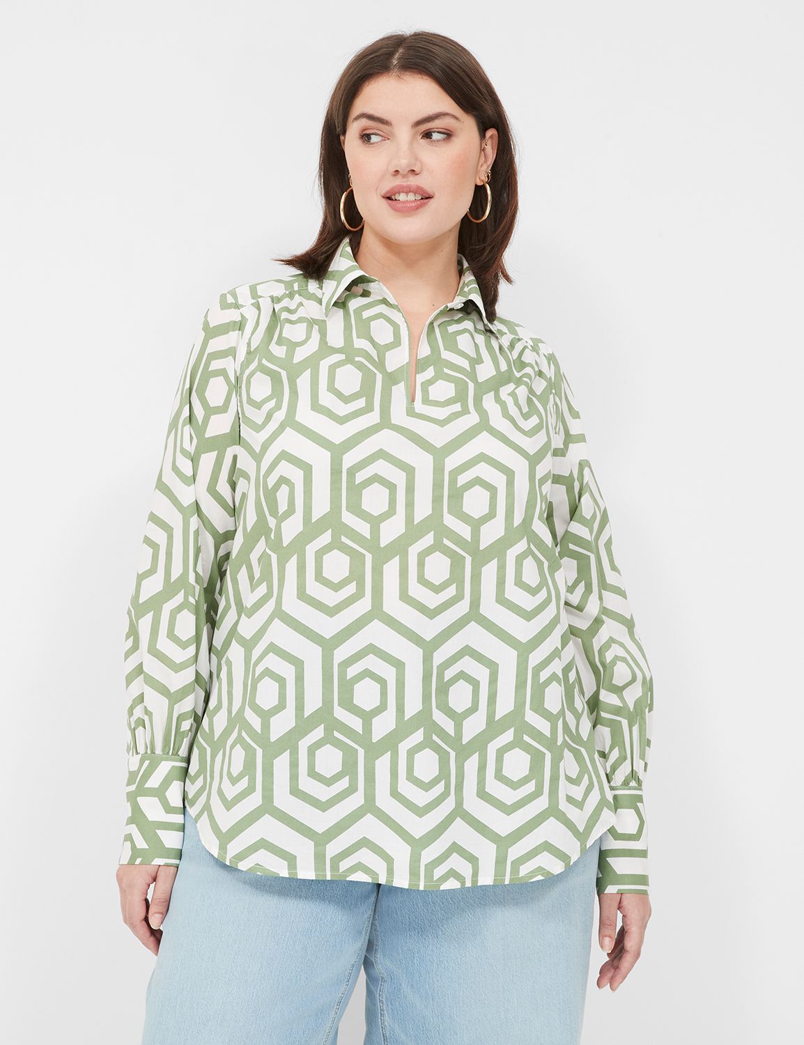 Long-Sleeve Collar Popover Shirt