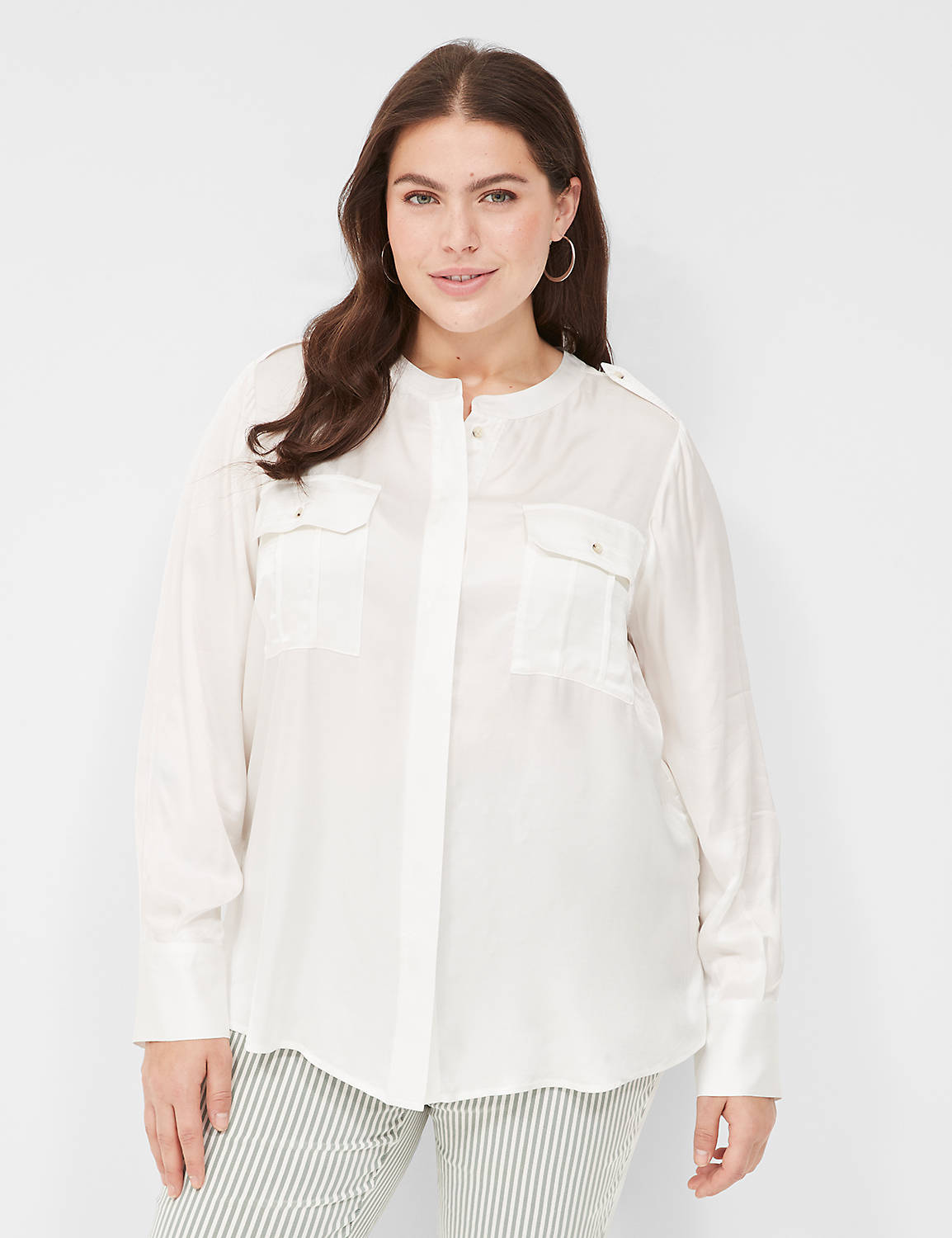 Relaxed LS Button Front Blouse 1138 Product Image 1