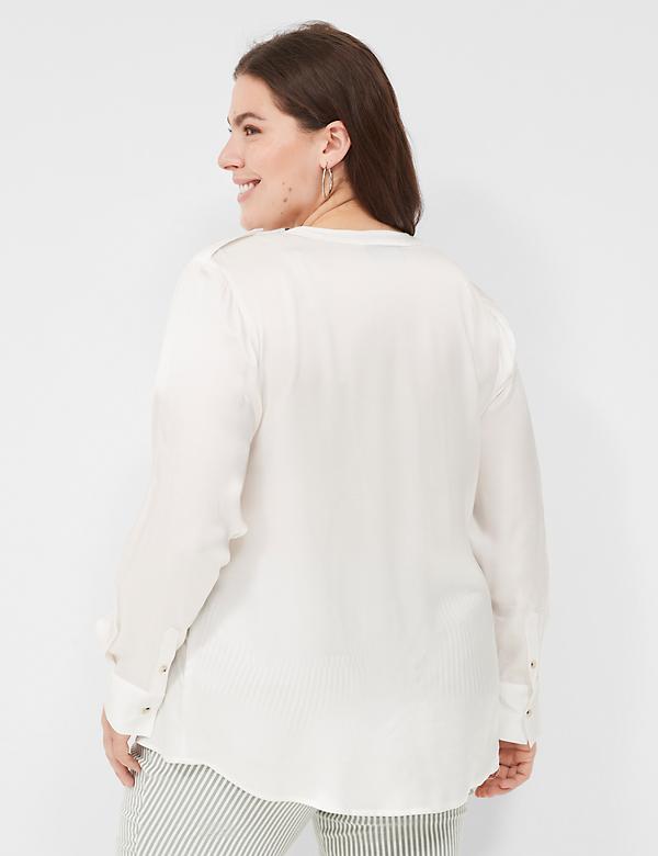 Satin Long-Sleeve Button-Front Blouse