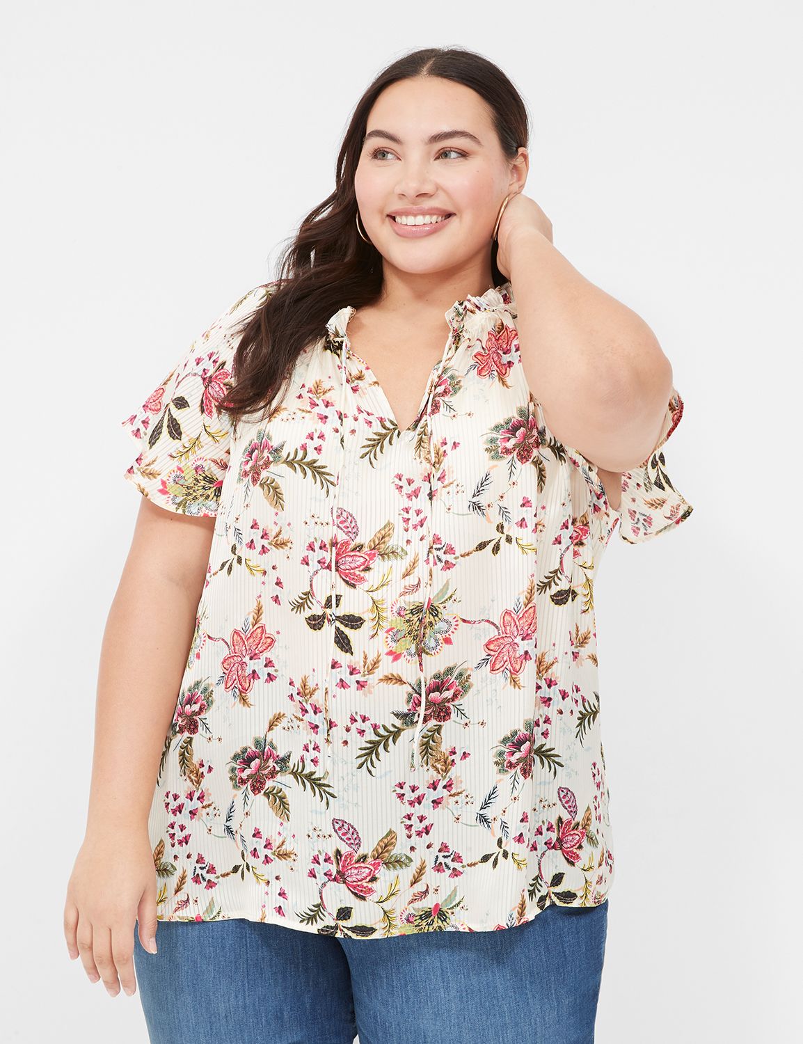 Ruffle Layered Cap Sleeve Collared Product Image 1