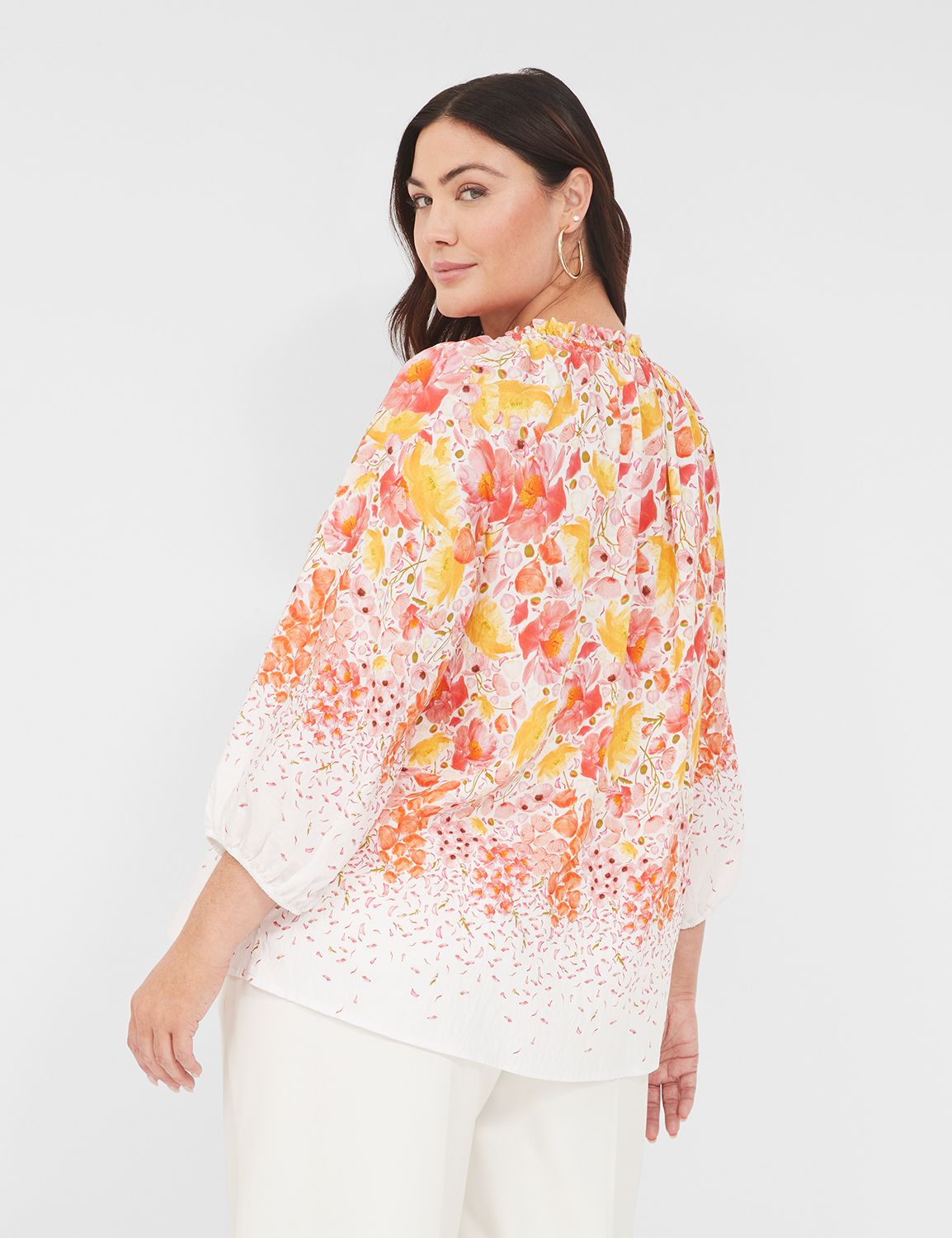 Floral Notch Neck 3/4 Sleeve Popover Blouse