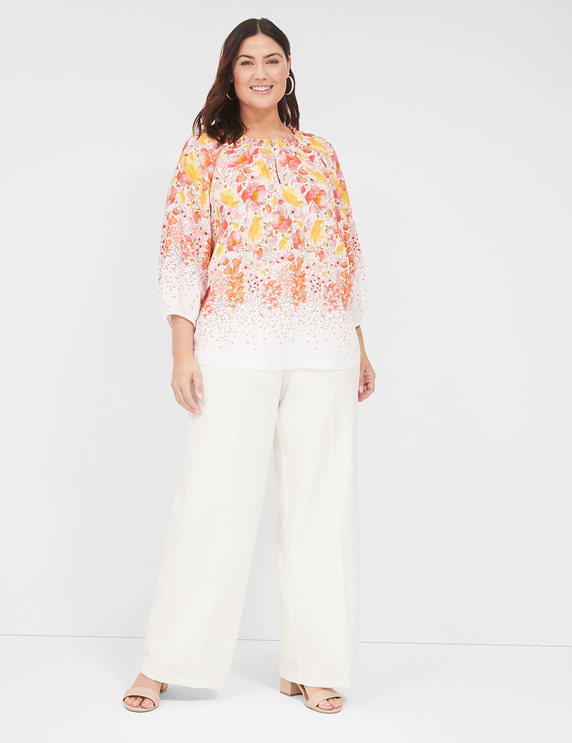 Swing 3/4 Sleeve Split Neck Popover Product Image 3