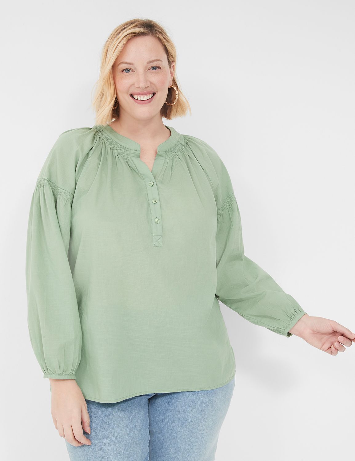 Long-Sleeve Split-Neck Popover Shirt